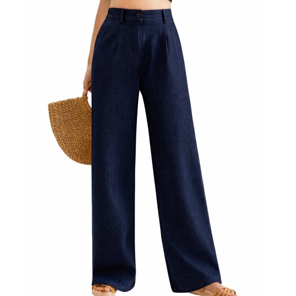 ZAC & RACHEL NAVY BLUE HIGH WAISTED WIDE LEG TROUSER SIZE 12 NWOT
